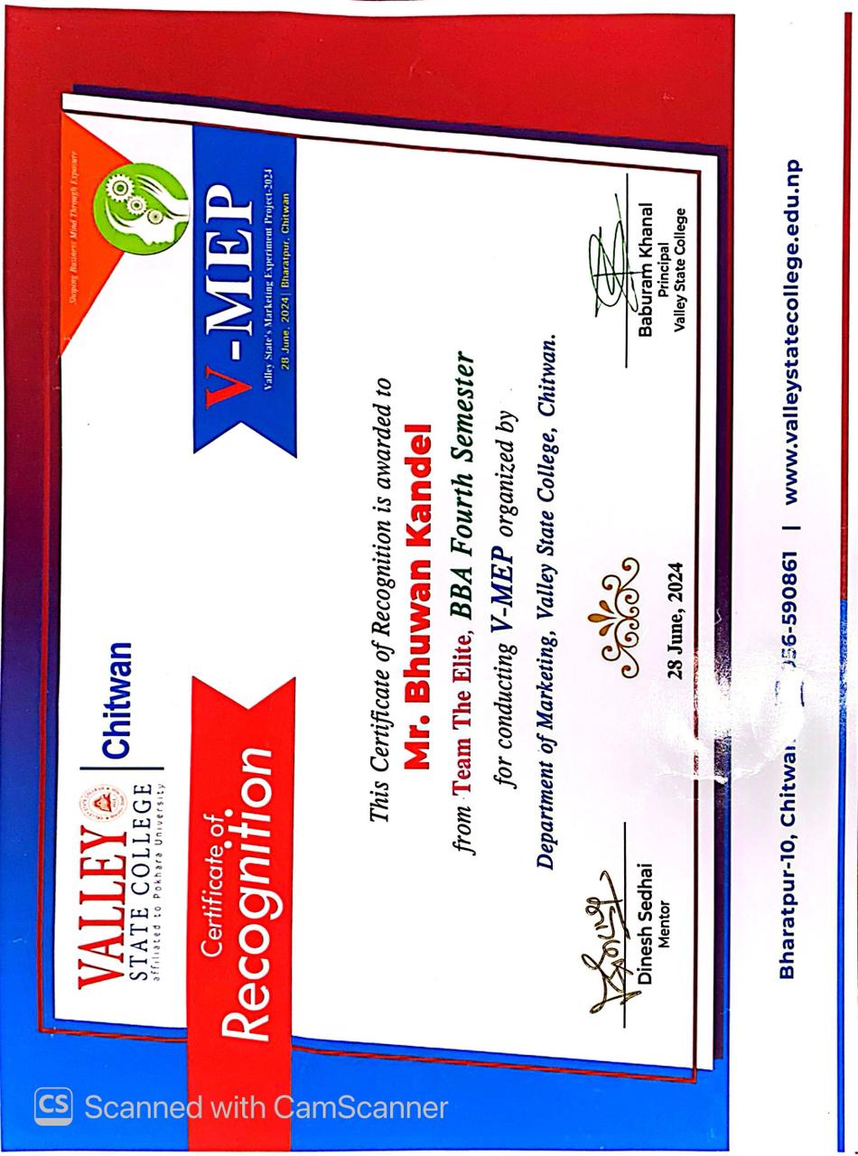 V-MEP certificate of recognition