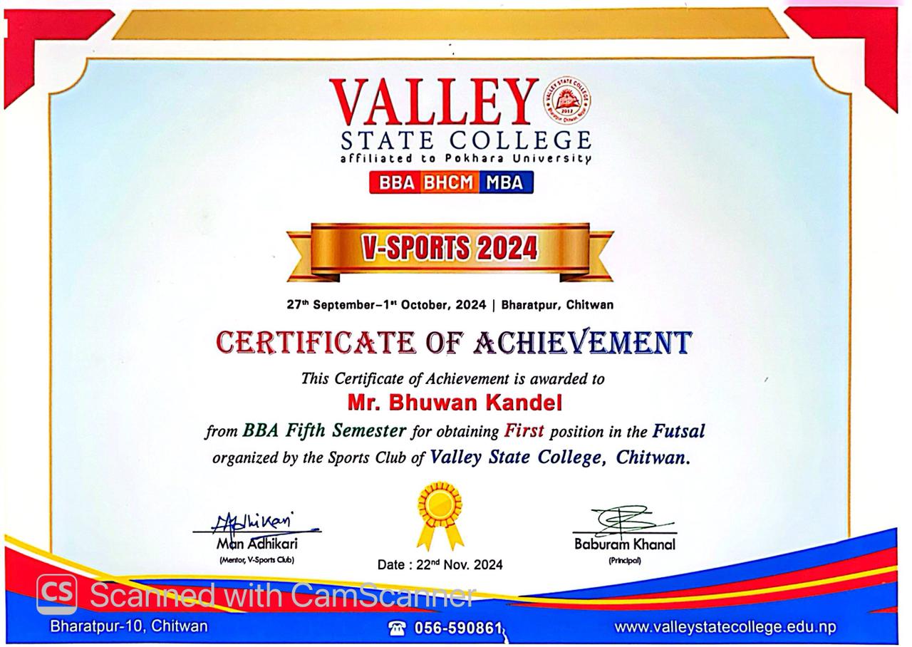 V-Sports 2024 futsal certificate