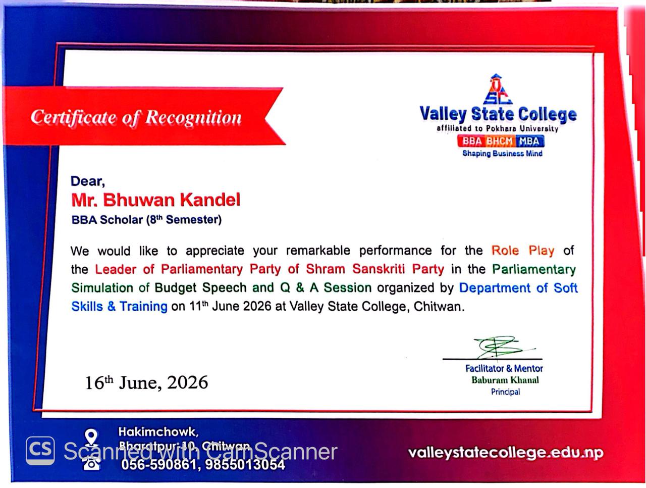 Role play certificate